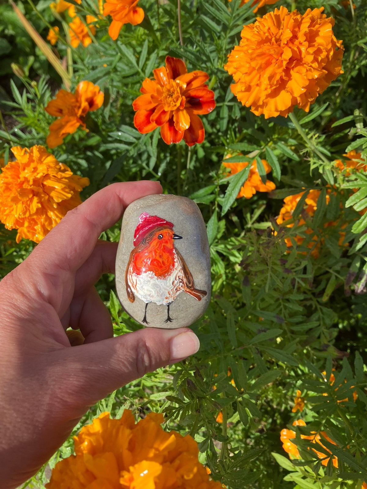 Beschilderde steen roodborstje, Hobby en Vrije tijd, Ophalen of Verzenden, Nieuw