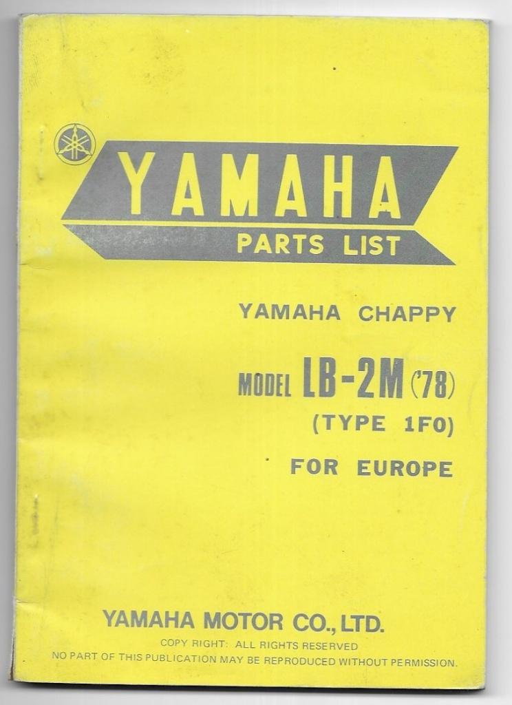 Yamaha Parts List Chappy model LB 2M 19'78 Europa (2231z), Fietsen en Brommers, Ophalen of Verzenden, Zo goed als nieuw