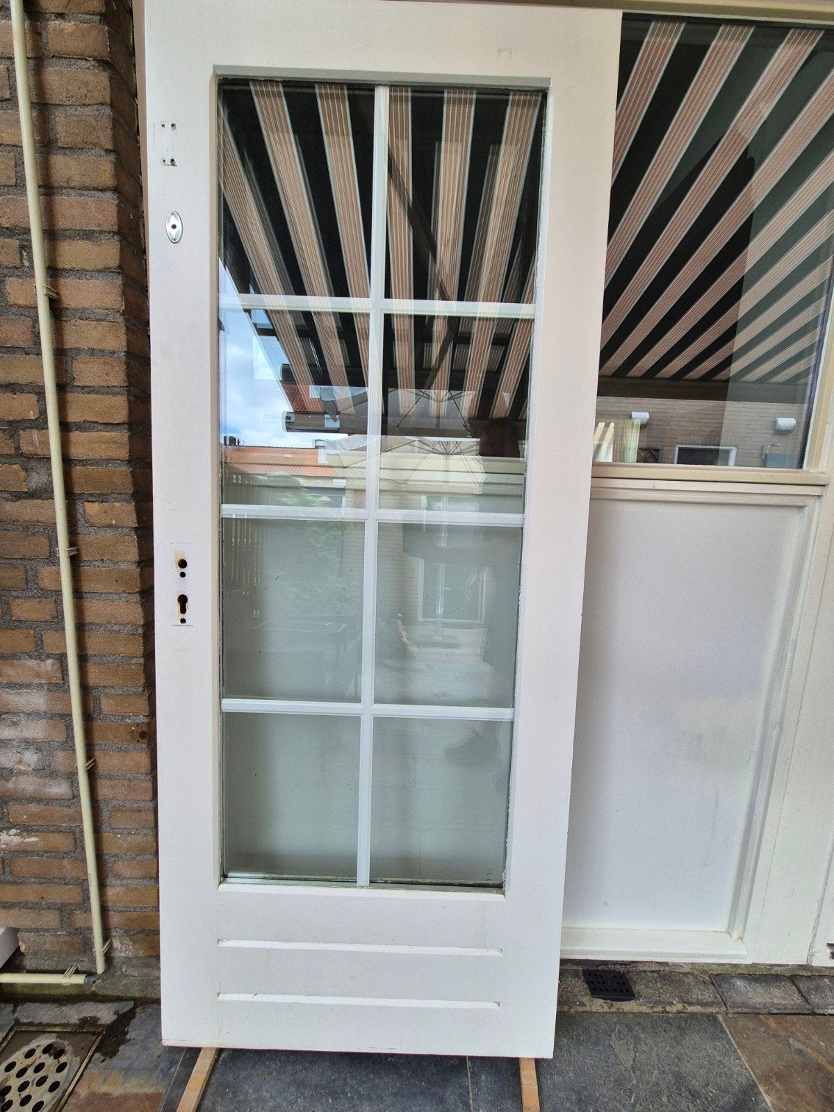 Witte Buitendeur met Glaspanelen (202×83 cm), Ophalen, 80 tot 100 cm, 200 tot 215 cm, Glas
