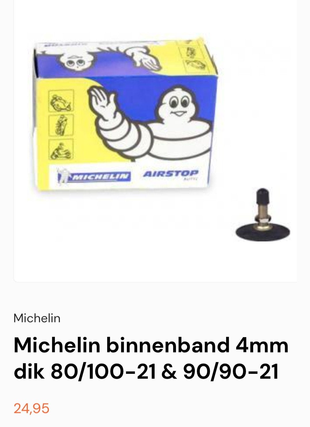 Nieuwe ongebruikte binnenband voor menwagen, Michelin, Band, Nieuw, Ophalen of Verzenden