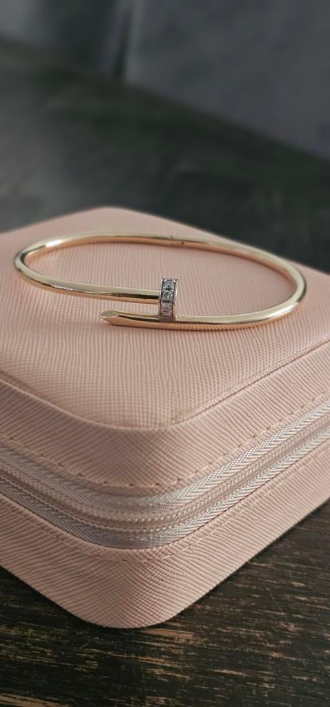 14krt Gouden Armband Spijker met 5 Diamanten, Sieraden, Tassen en Uiterlijk, Armbanden, Gebruikt, Ophalen of Verzenden, Met edelsteen
