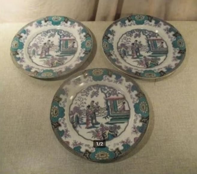 3 Antieke Chinoiserie-borden - ca 1890 - Boch Frères Canton, Antiek en Kunst, Antiek | Servies los, Ophalen of Verzenden