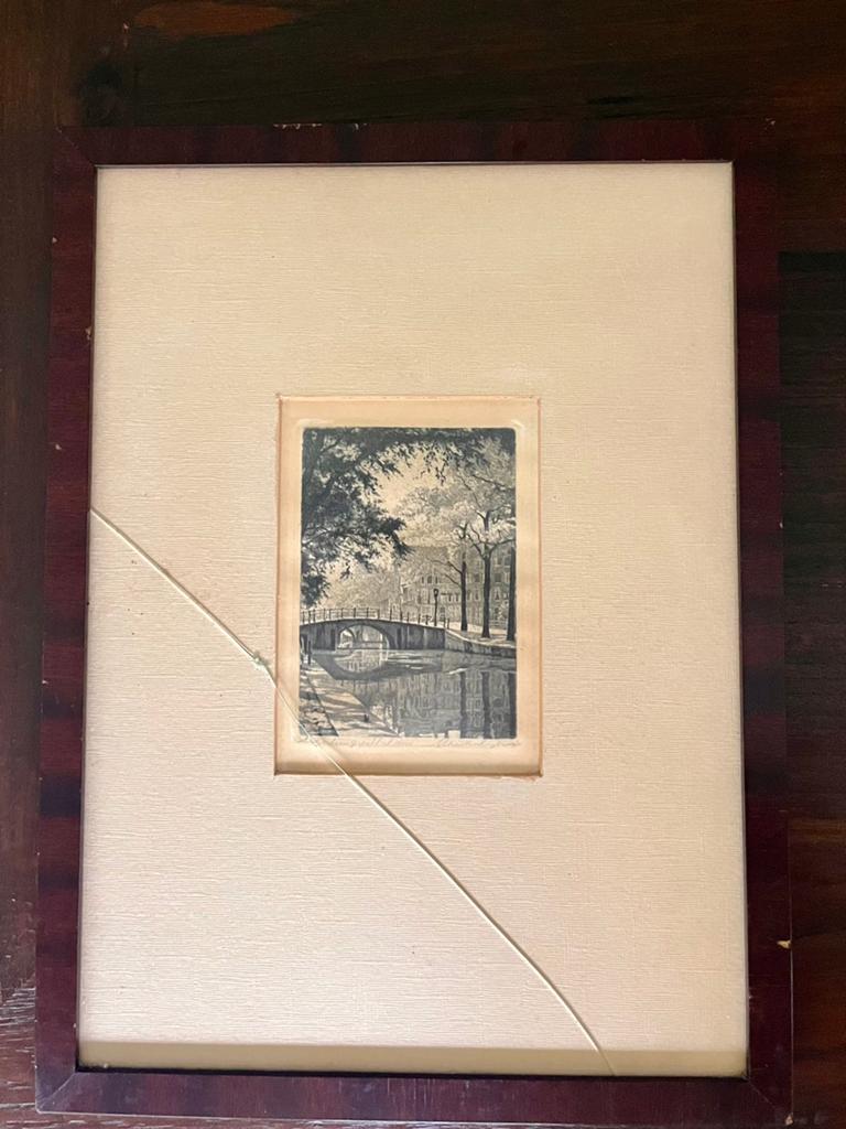 Ets van de Reguliersgracht in Amsterdam, gesigneerd, Antiek en Kunst, Kunst | Etsen en Gravures, Ophalen, Stadsgezicht, Gesigneerd