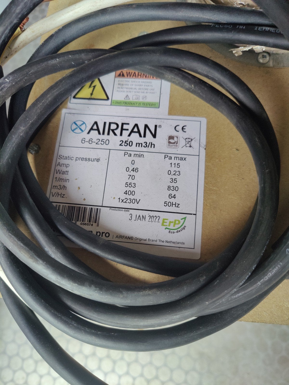 Airfan Afzuigbox 250 m3/h - Stil en Efficiënt, Ophalen, Gebruikt, Afzuiger