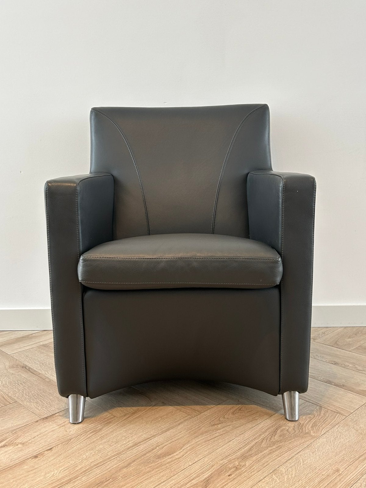 Leolux Dolcinea, donker grijs leder., Huis en Inrichting, Fauteuils, Ophalen of Verzenden, Zo goed als nieuw, 75 tot 100 cm, Leer