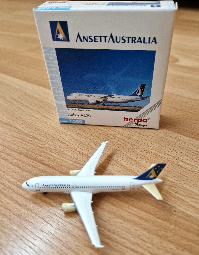 Herpa vliegtuig model 1:500 Ansett Australian Airbus A320!, Ophalen of Verzenden, Zo goed als nieuw, Schaalmodel