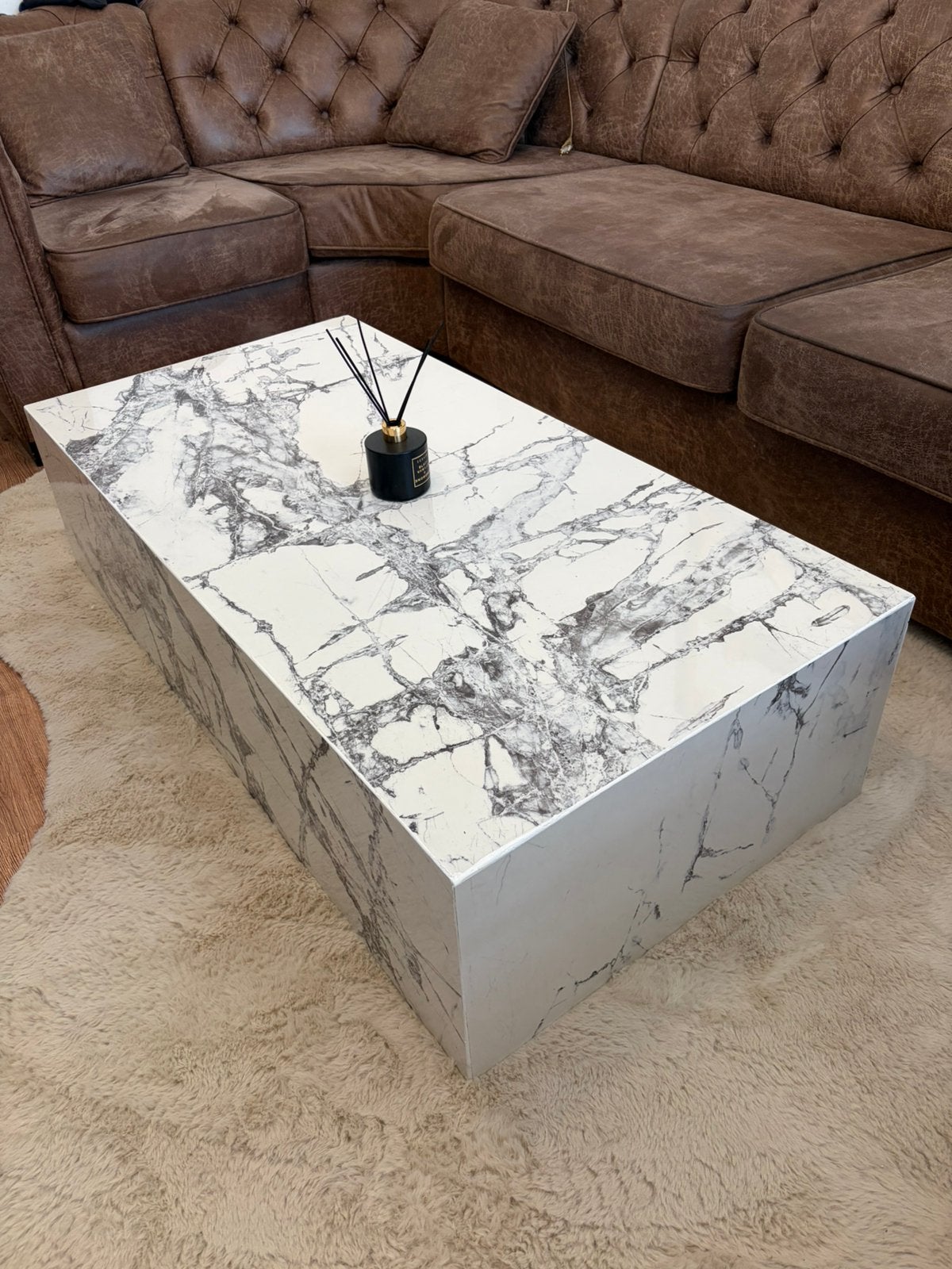 Nieuwe Salontafel wit / grijs marmer look, Ophalen, Overige materialen, 100 tot 150 cm, Nieuw