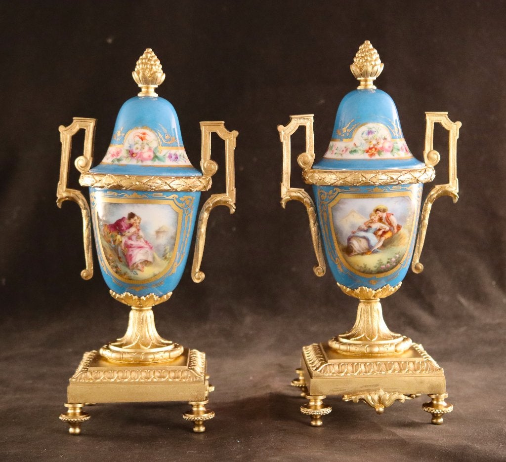 Paar antieke porseleinen cassolettes, Ophalen of Verzenden
