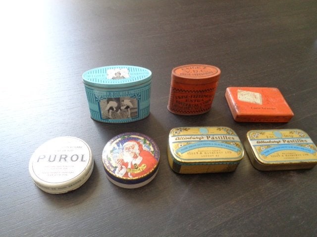 7 fraaie oude blikken / blikjes., Verzamelen, Blikken, Ophalen of Verzenden, Gebruikt, Overige, Overige merken