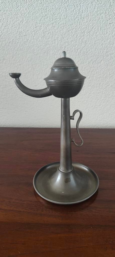 Antieke tinnen olielamp 'Snotneus', Antiek en Kunst, Antiek | Tin, Ophalen of Verzenden