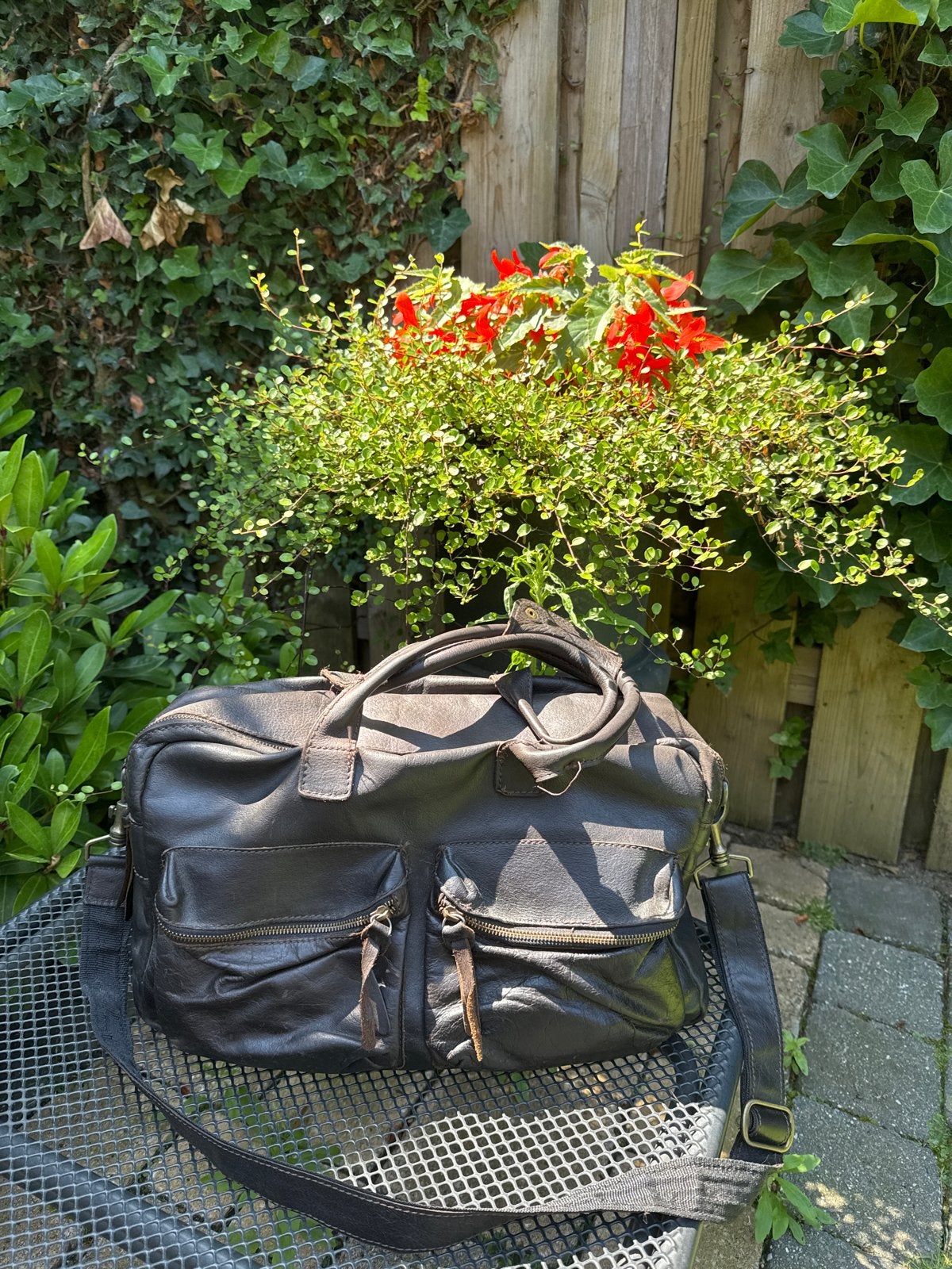 Vintage donkerbruine lederen  cowboysbag, Ophalen of Verzenden, Gebruikt, Bruin, Schoudertasje