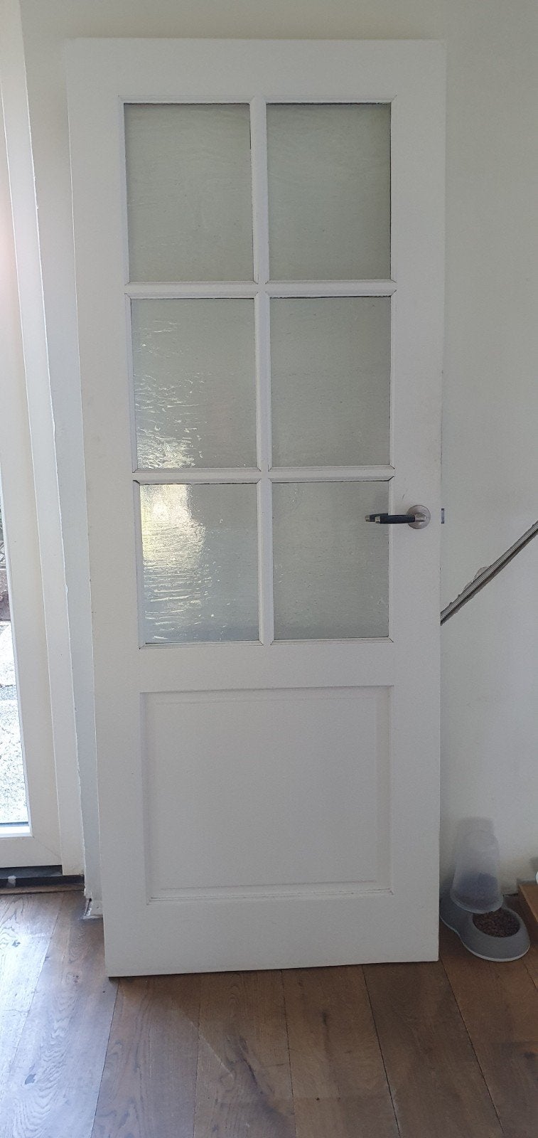 Witte binnendeur van Meranti hout met glaspanelen, Ophalen, Gebruikt, 80 tot 100 cm, Binnendeur
