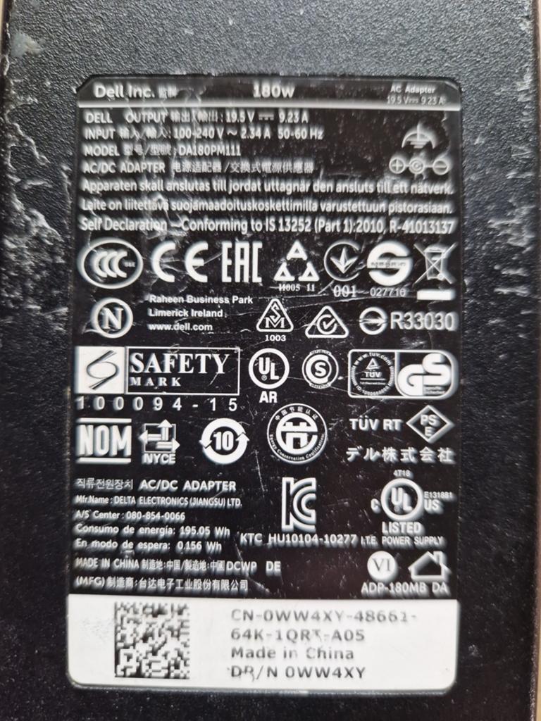 Dell 180W AC Adapter - DA180PM111, Computers en Software, Laptop-opladers, Ophalen, Gebruikt, Dell