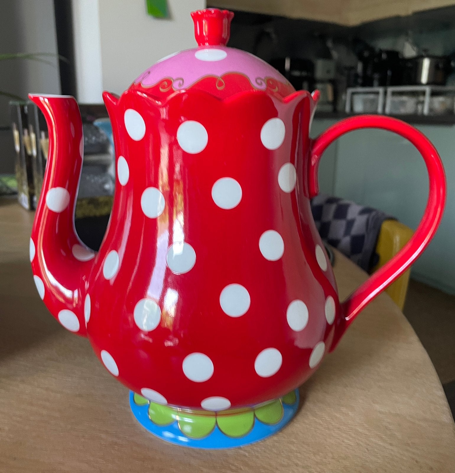 Rood wit stippen oilily thee/koffiepot, Huis en Inrichting, Keuken | Servies, Ophalen, Overige typen, Overige stijlen, Glas