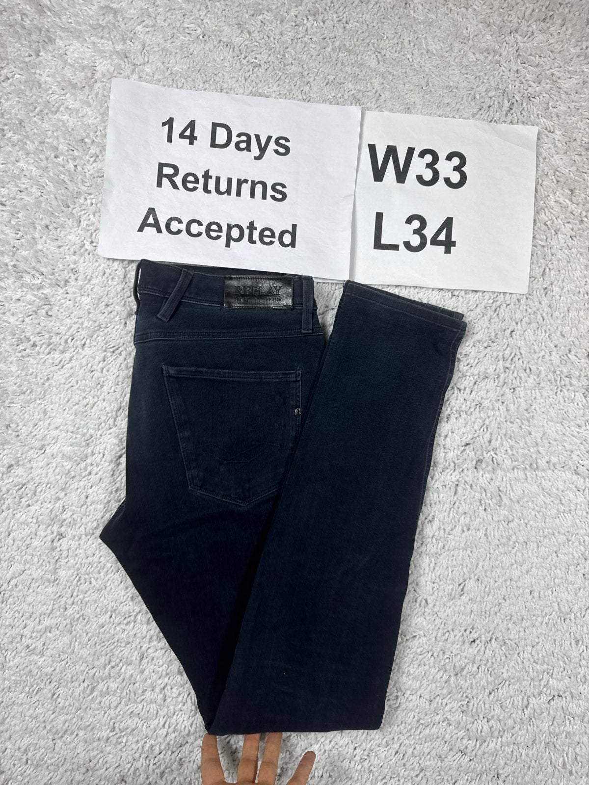 Replay Anbass Hyperflex Jeans Slim Donkerblauw W33 L34 2966, Kleding | Heren, Spijkerbroeken en Jeans, G, Blauw, G, Ophalen of Verzenden