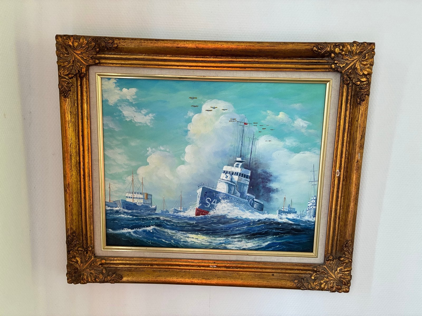 Olieverf op canvas: Schip op woeste golven (65x56cm), Ophalen, Maritiem / water, Doek, Olieverf