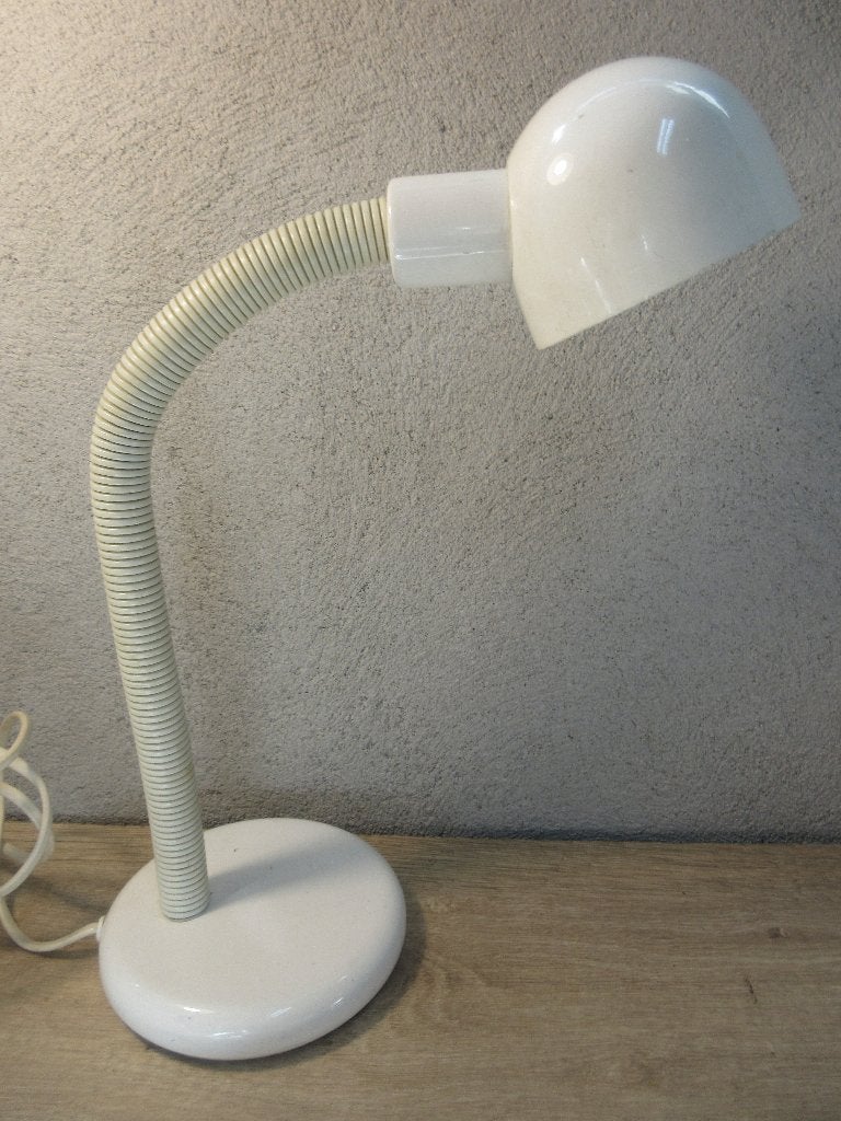 Vintage witte bureaulamp lamp met flexibele stang, Bureaulamp, Gebruikt, Vintage, Ophalen of Verzenden