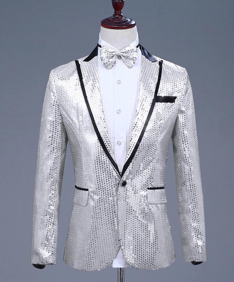 Heren zilver paillet glitter colbert mannen zilveren blazer, Verzenden, Nieuw, Overige maten, Overige kleuren