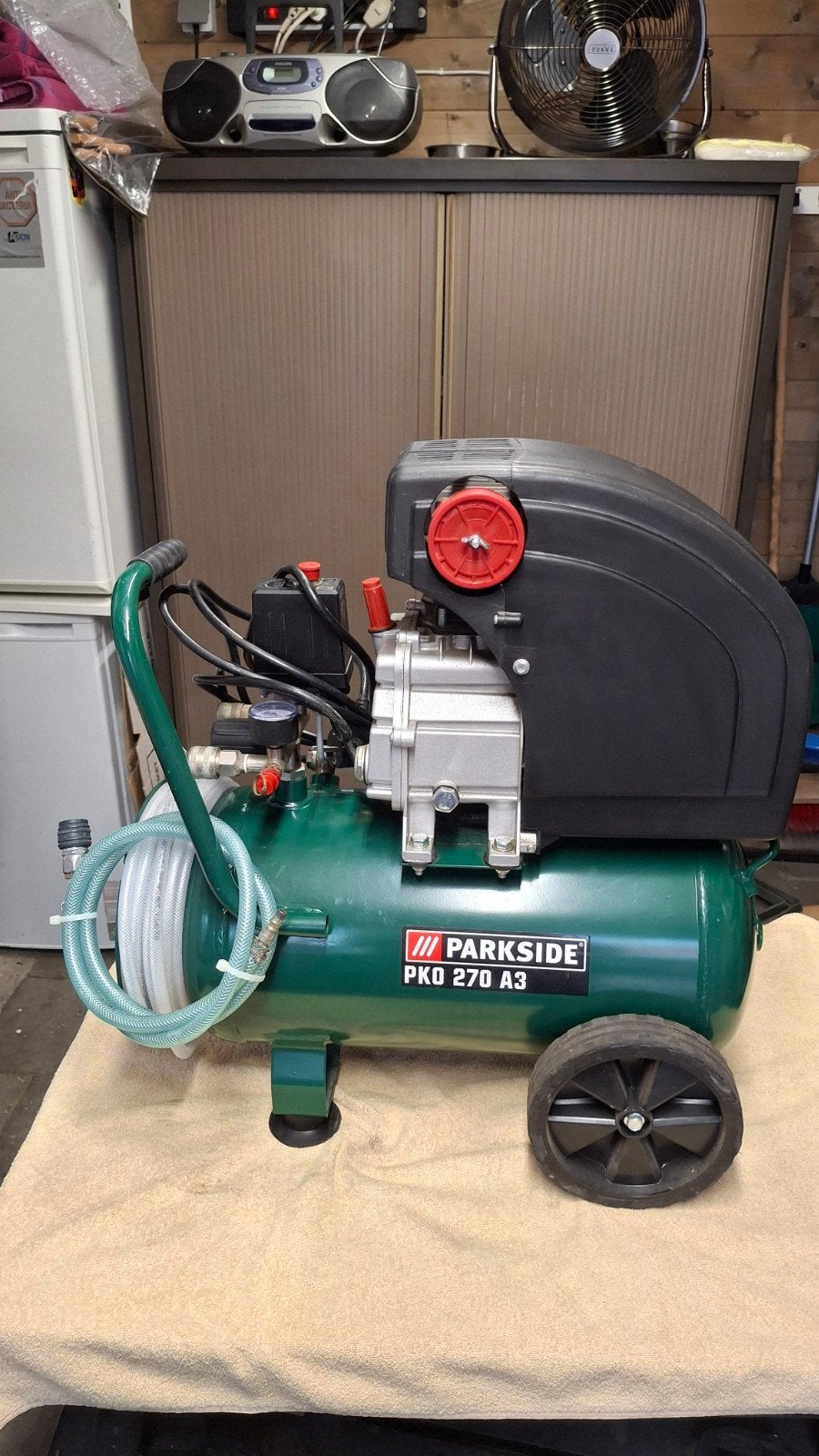 Parkside Compressor PKO 270 A3 met accessoires, Ophalen, Gebruikt, 6 tot 10 bar, 25 tot 100 liter
