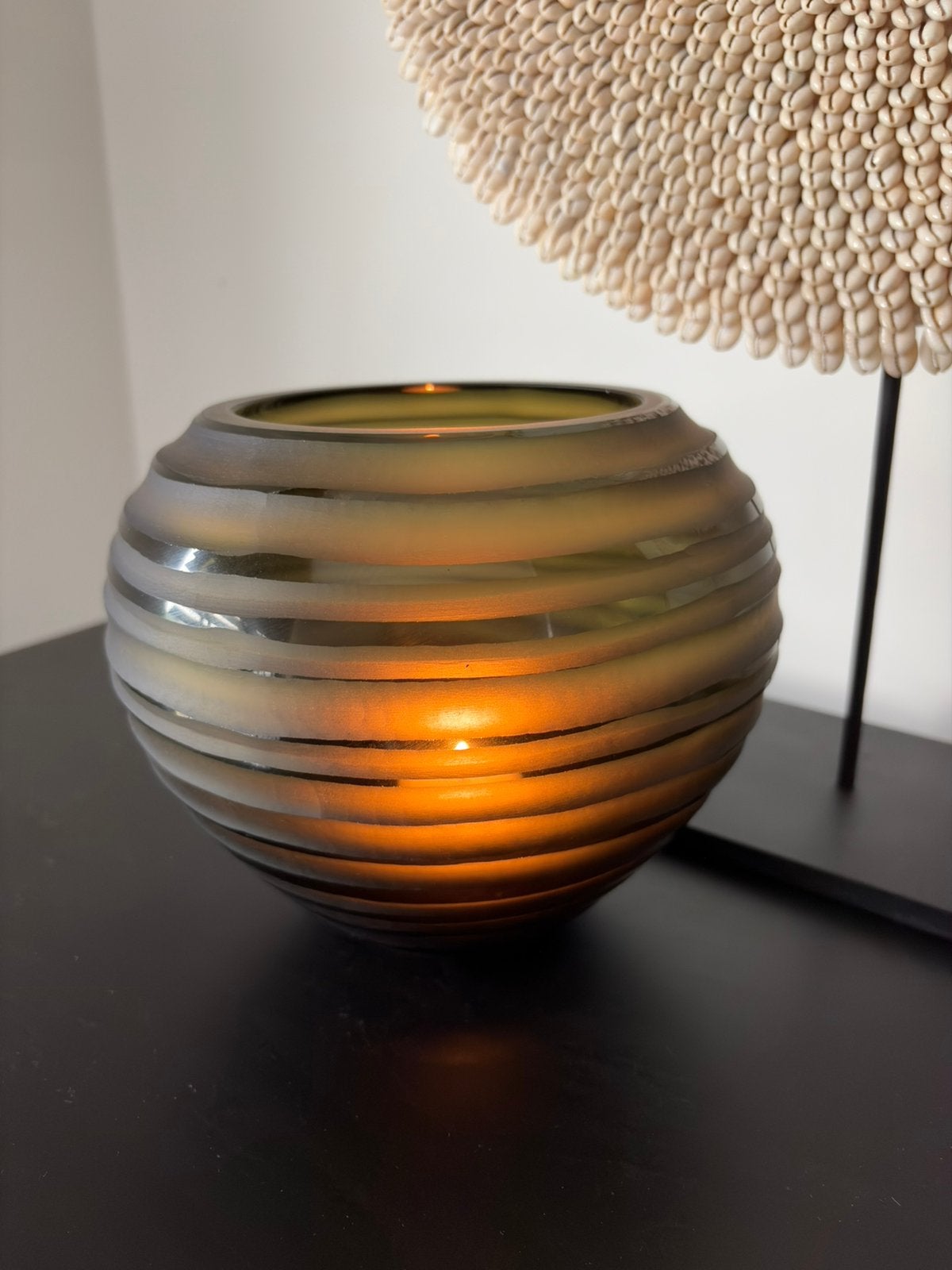 O4Home Waxinelicht Amber Grijsgroen 19x13 cm Mondgebl., Bruin, Overige merken, Waxinelichthouder, Nieuw