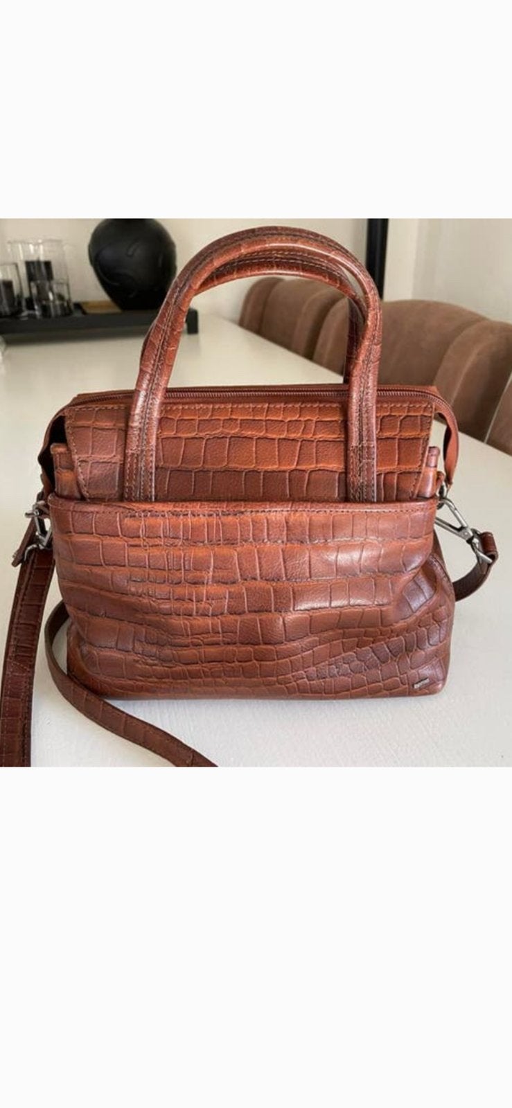 Leren handtas, Sieraden, Tassen en Uiterlijk, Tassen | Damestassen, Ophalen of Verzenden, Zo goed als nieuw, Bruin, Handtas