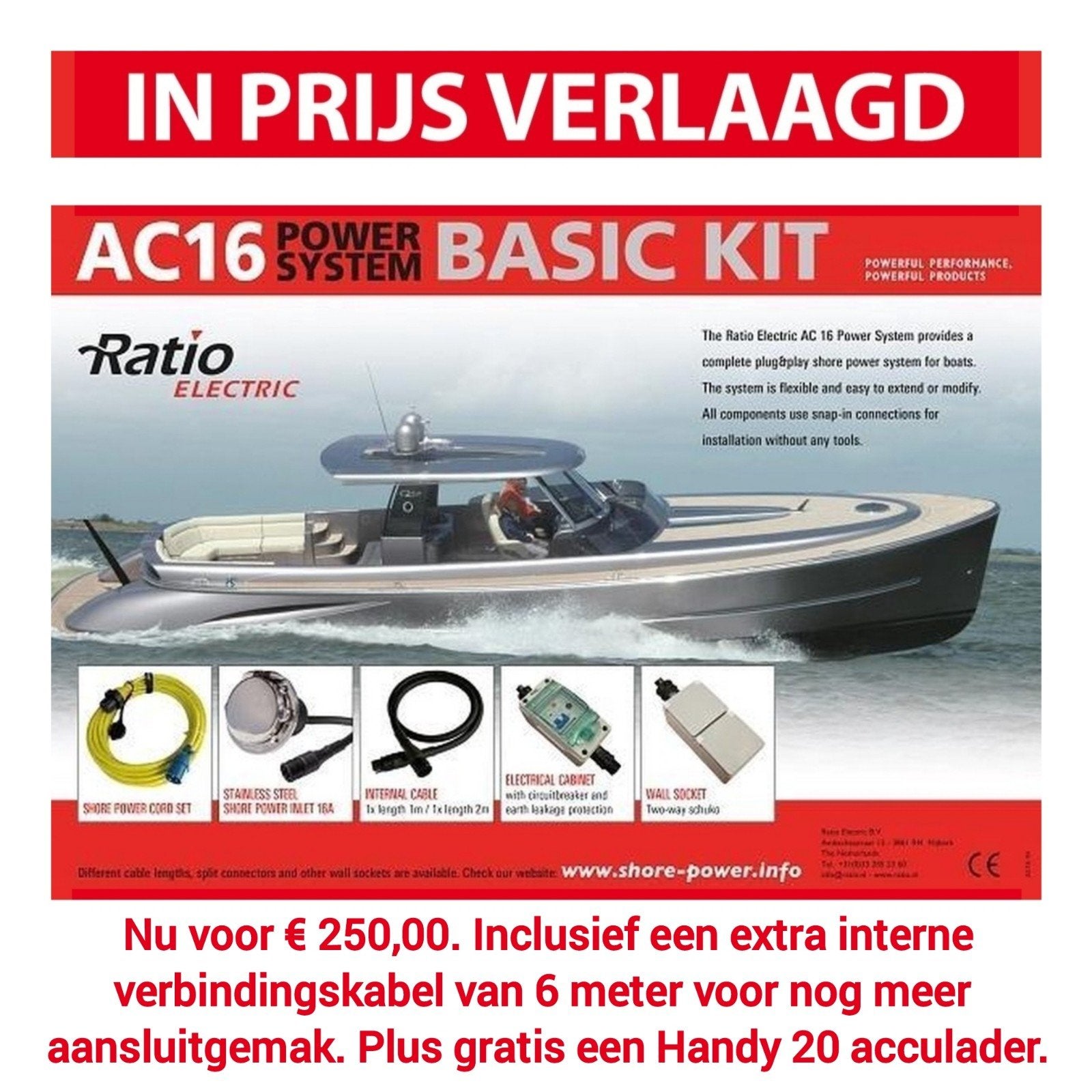 Ratio AC16 basis / + Gratis Handy 20 / + extra kabel 6 mtr., Ophalen of Verzenden, Nieuw, Kabel of Apparatuur