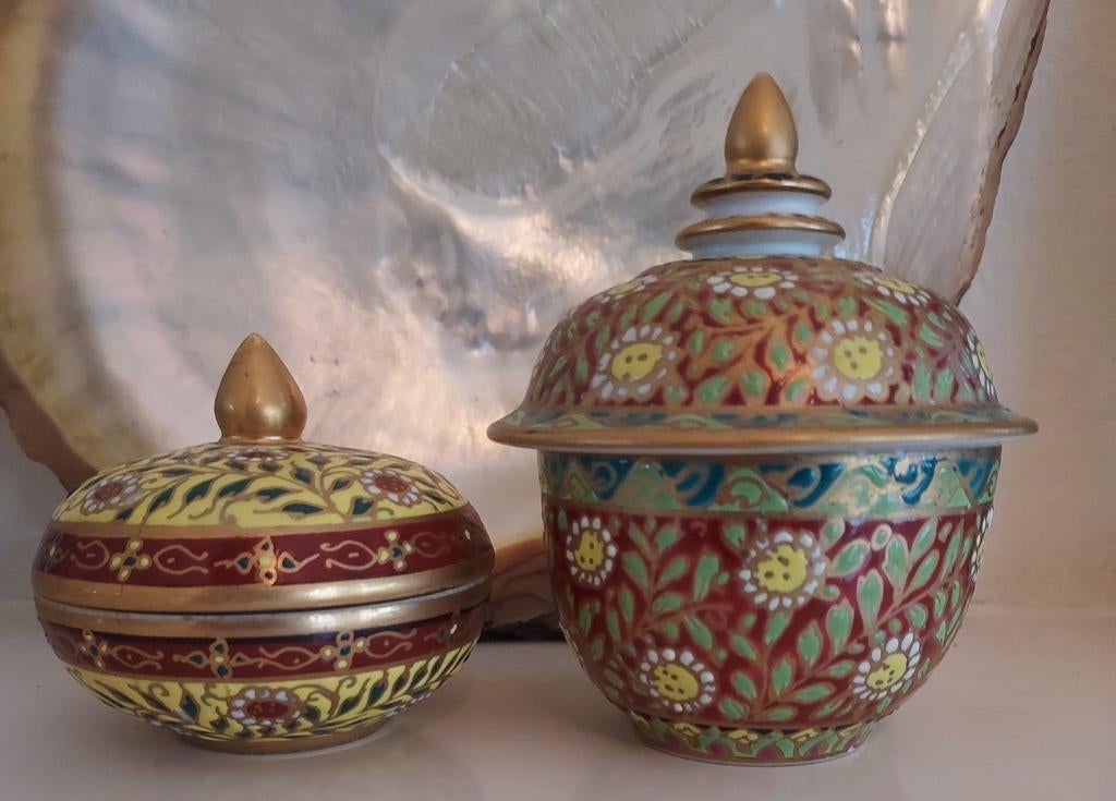 Thaise Benjarong potjes porselein set, Ophalen of Verzenden
