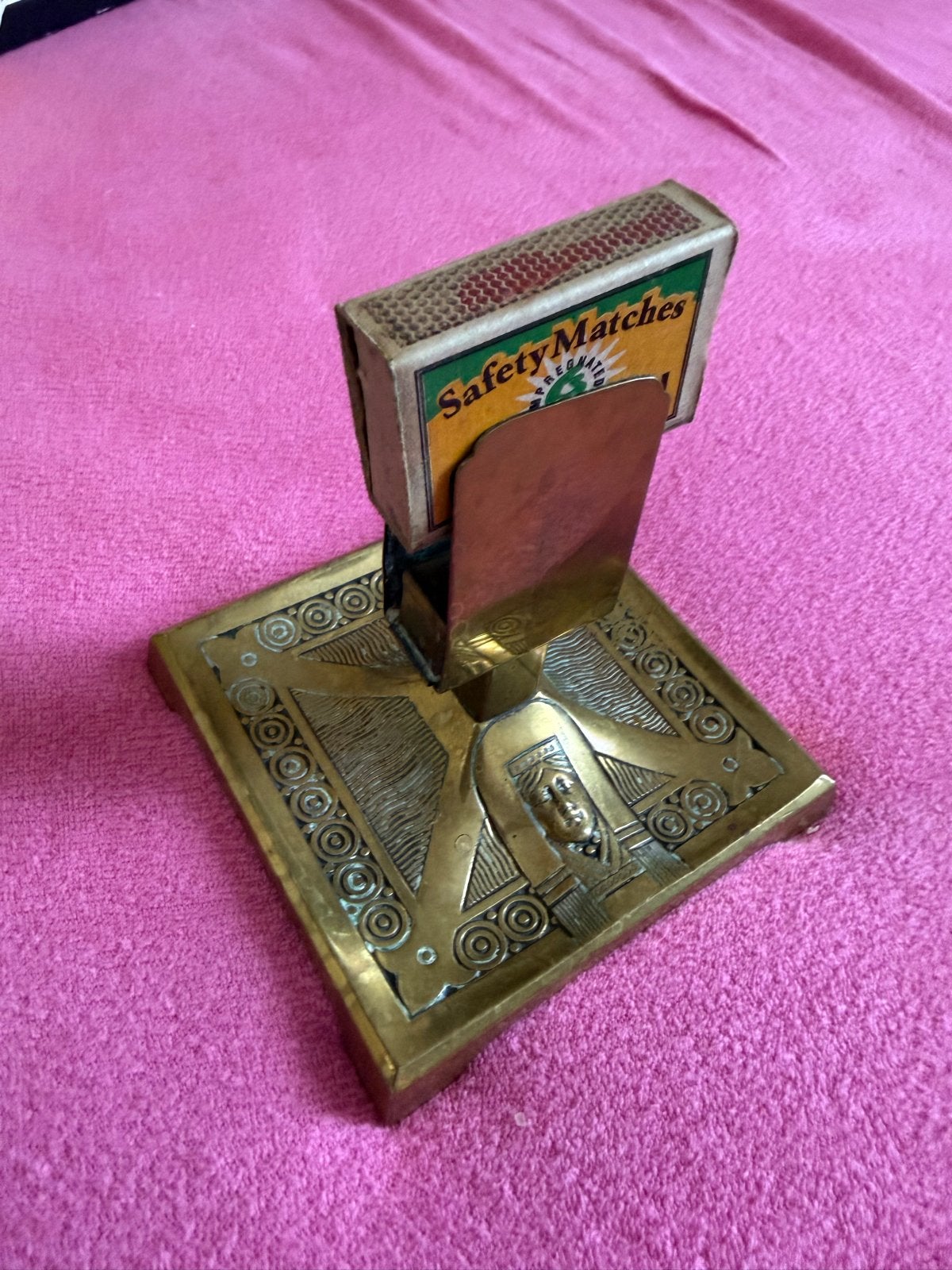 Antieke messing luciferhouder met Art Deco details 1990/1930, Antiek en Kunst, Ophalen of Verzenden