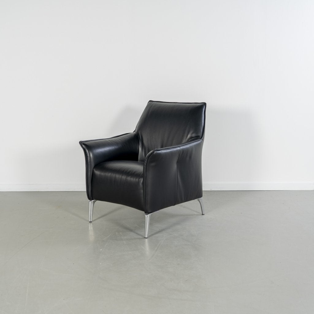 2x Leolux Mayuro Fauteuil Zwart Leer - Chroom, Huis en Inrichting, Niet ingevuld, Minder dan 75 cm, Niet ingevuld, Ophalen of Verzenden