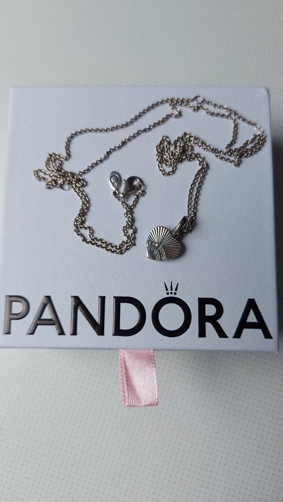 😍 Originele Pandora ketting met Pandora bedel hart zirkonia, Met hanger, Ophalen of Verzenden, Zo goed als nieuw, Zilver
