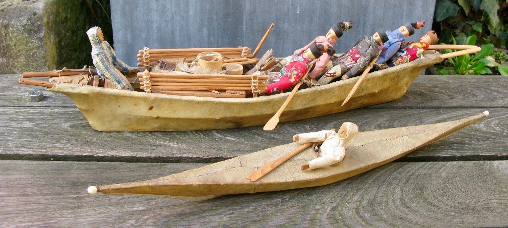 GROENLAND ANTIEK UMIAK EN KAYAK, Ophalen of Verzenden, Handgemaakt, Natuurlijk materiaal