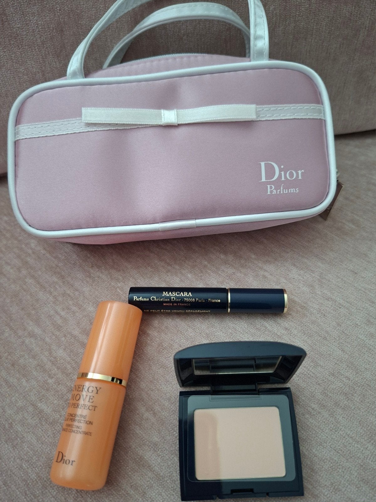 Vintage Dior miniaturen Parfums Make-up Tasje Roze, Verzamelen, Parfumverzamelingen, Nieuw, Miniatuur, Ophalen
