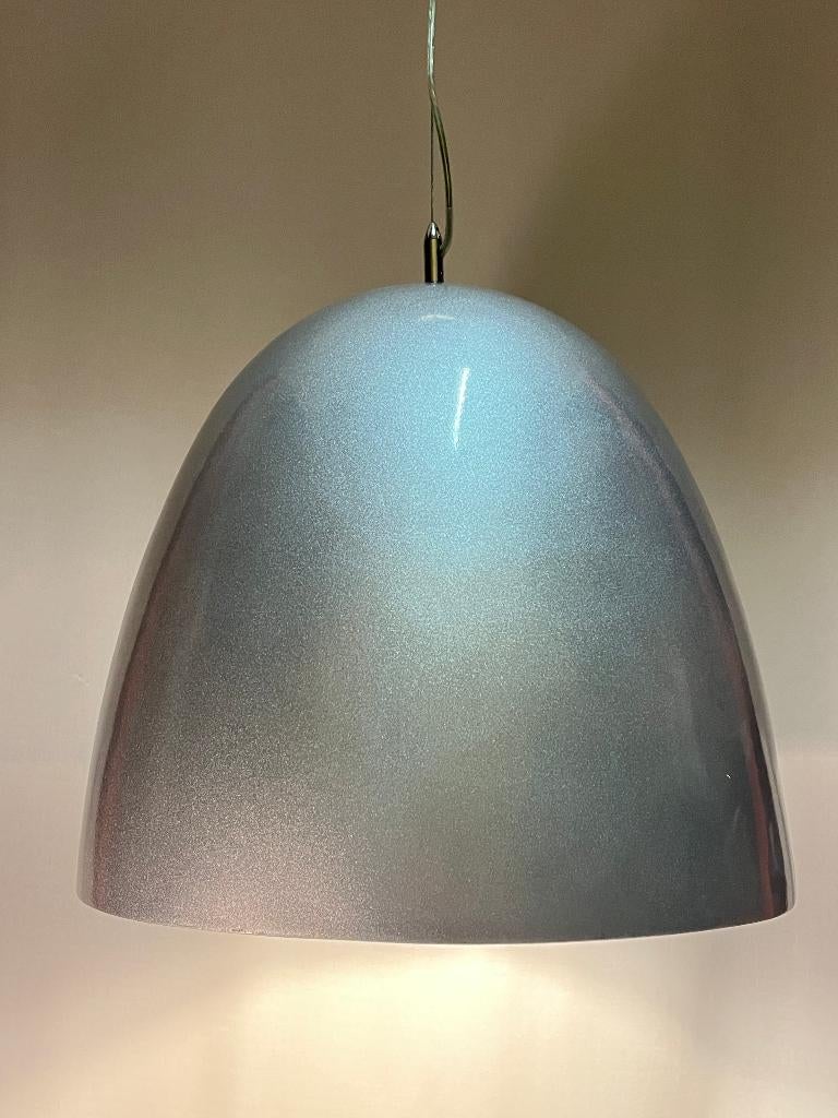 Grote zilvergrijs kunststof hanglamp Linea Verdace, Zilvergrijs, 50 tot 75 cm, Ophalen of Verzenden, Zo goed als nieuw