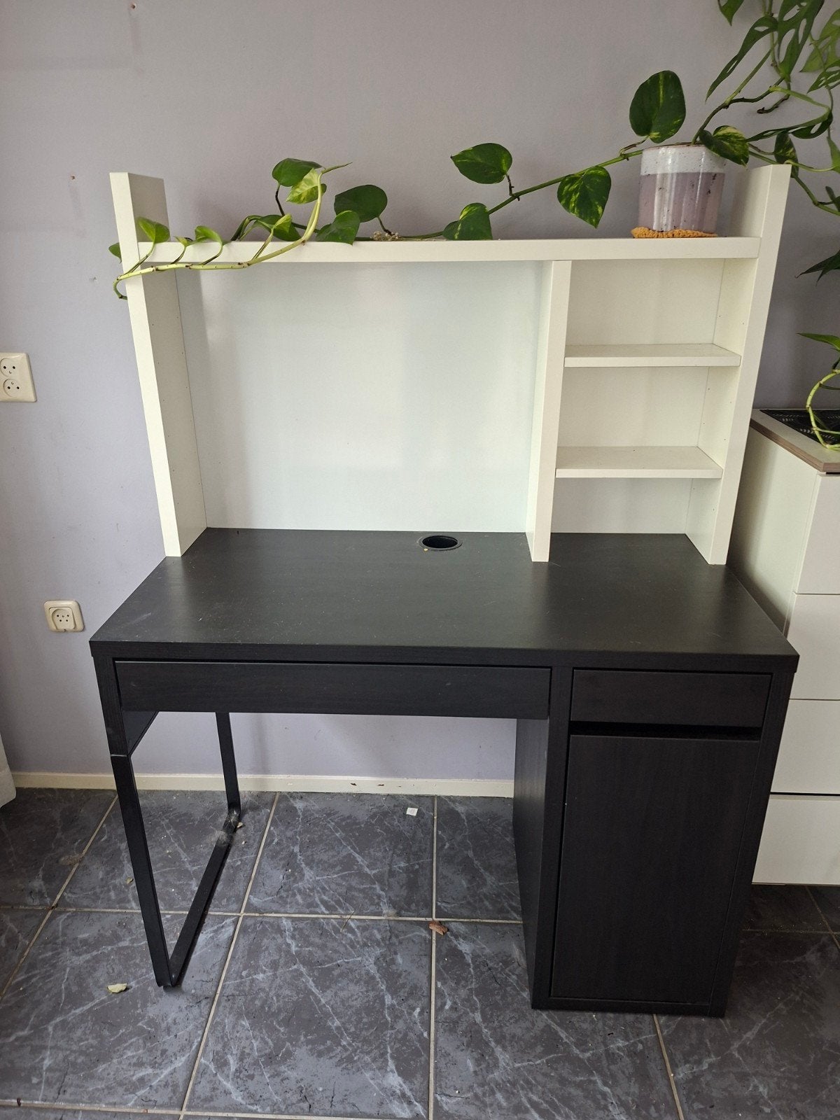 IKEA bureau met opzetstuk en lades, Huis en Inrichting, Bureaus, Zwart, Gebruikt, Spaanplaat of MDF, IKEA