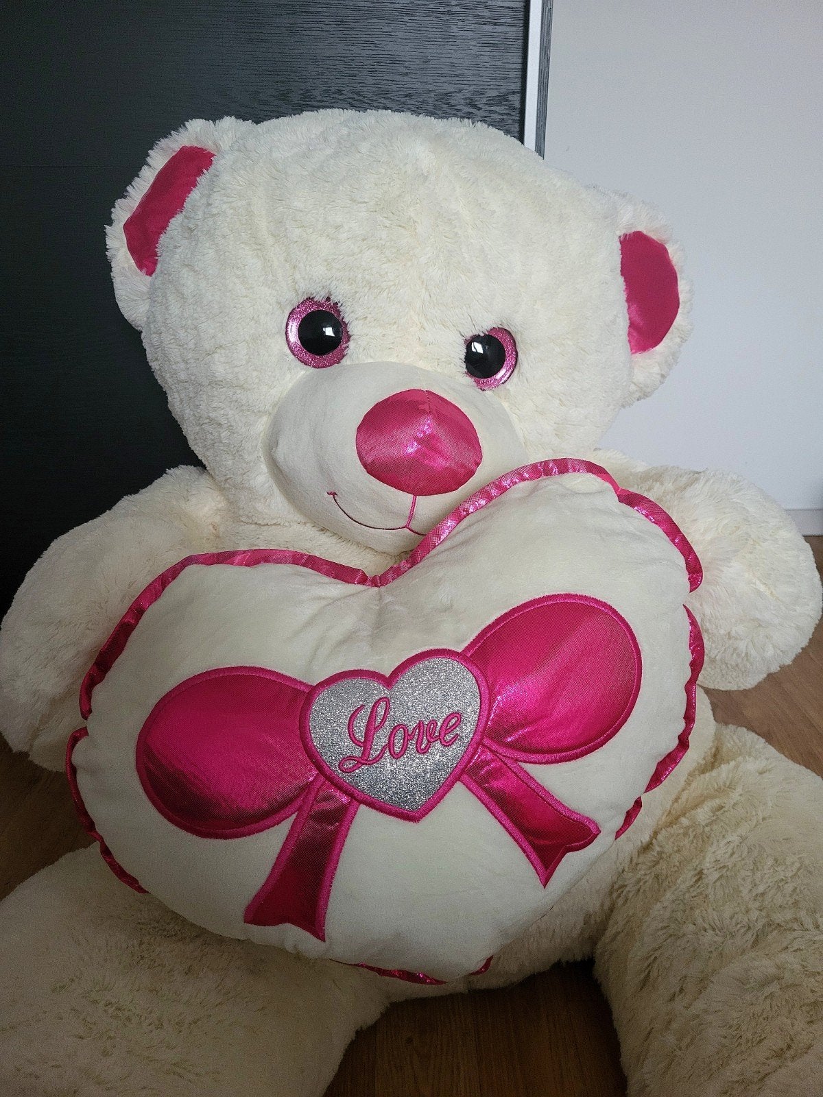 Grote witte teddybeer XXL met hart - 120 cm, Ophalen, Beer, Zo goed als nieuw, Met kleding of accessoire