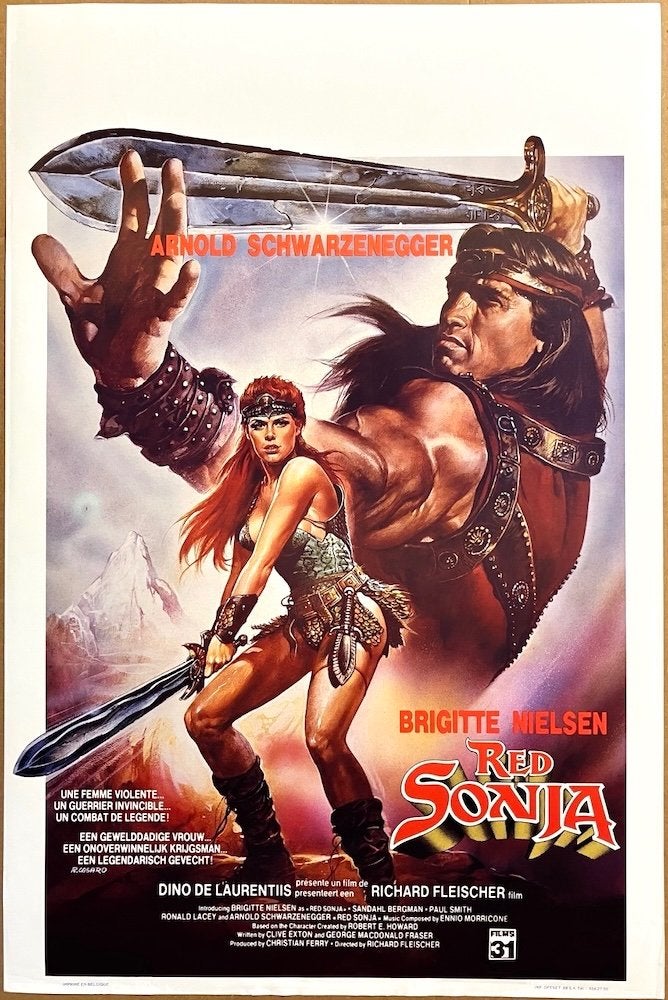 Red Sonja (1985) - Schwarzenegger - Originele filmposter, Verzenden, Zo goed als nieuw, A1 t/m A3, Film en Tv
