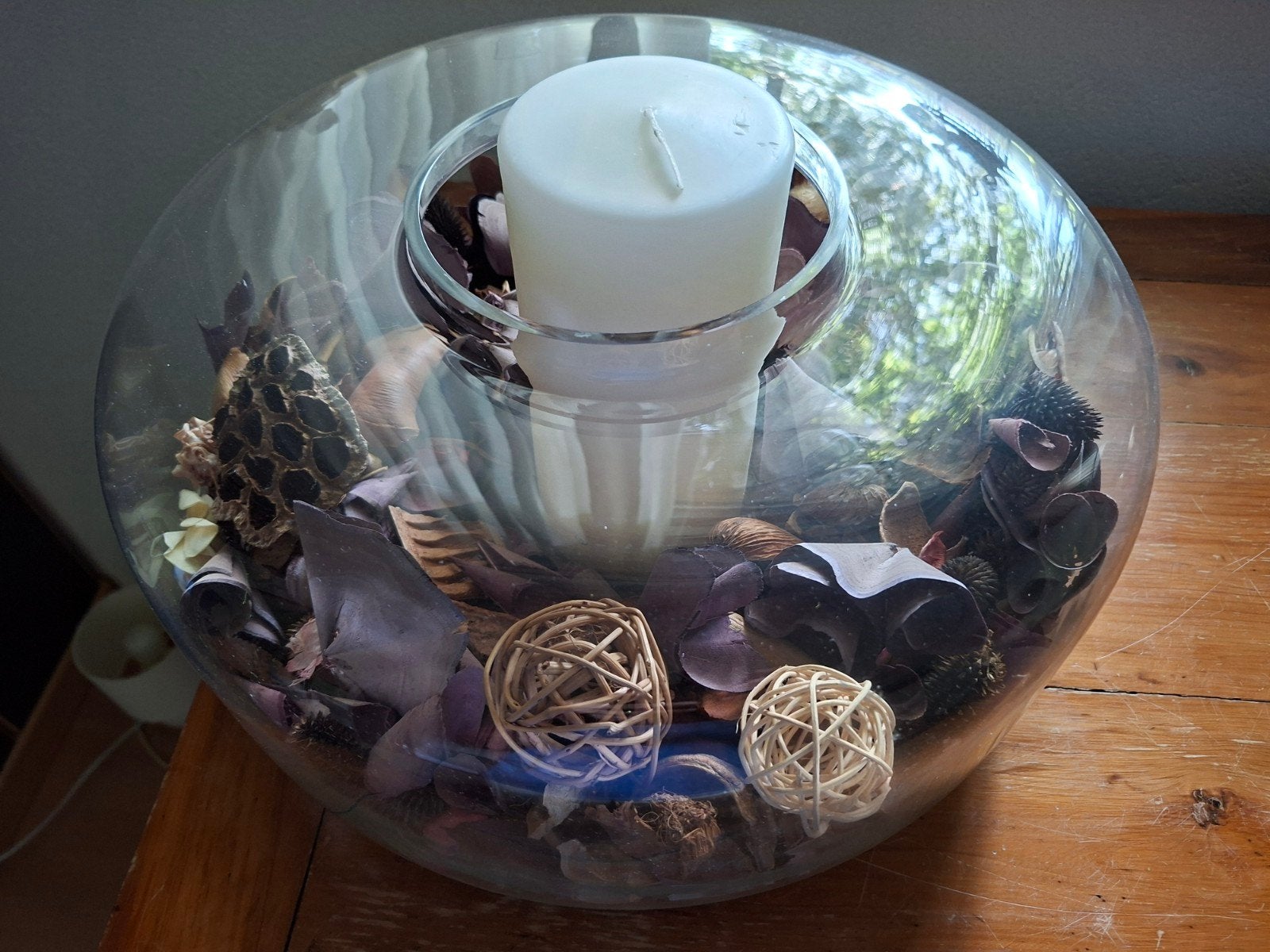 Glazen windlicht/kandelaar met potpourri, Ophalen, Windlicht, Meerkleurig, Glas