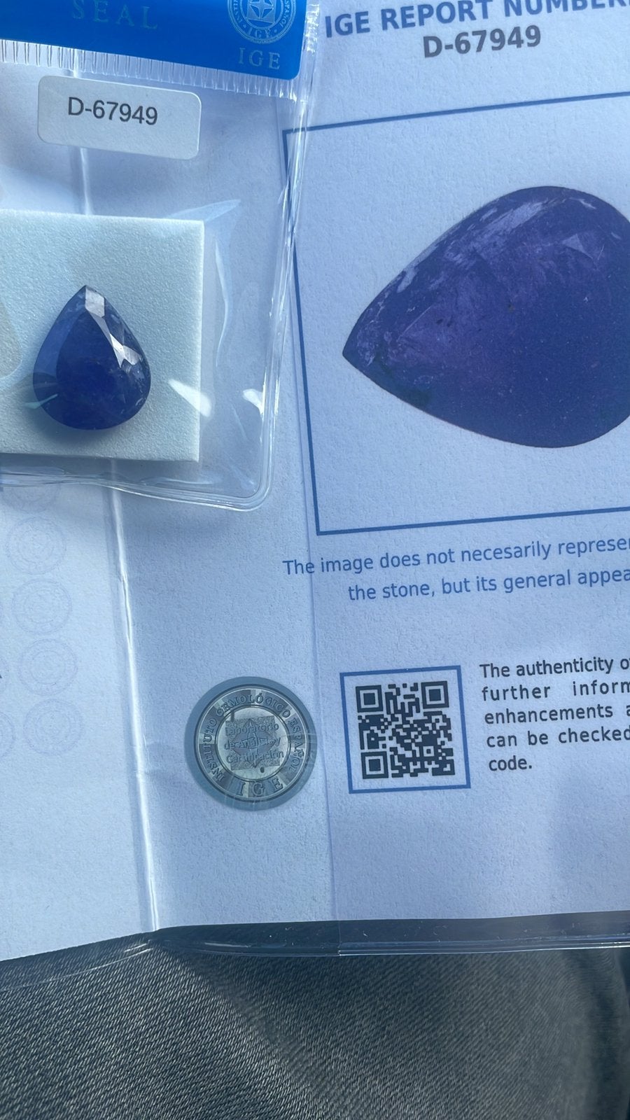 Prachtige natuurlijke Tanzaniet 13.39 ct met IGE-certificaat, Sieraden, Tassen en Uiterlijk, Ophalen of Verzenden, Zo goed als nieuw
