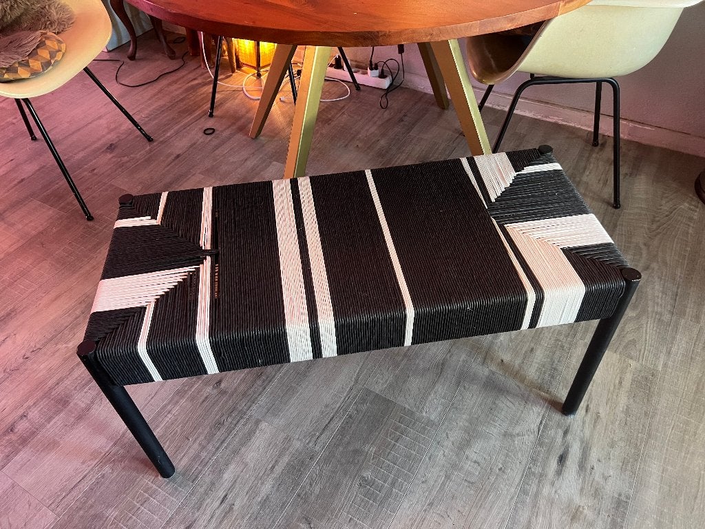 Nieuwe WOOOD Jessy bankje mangohout koord zwart wit bank, 125 cm of meer, Nieuw, Wabi sabi modern, Rechthoekig
