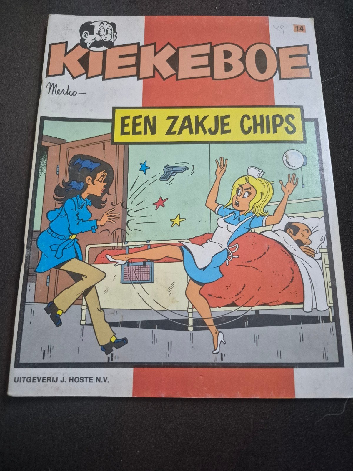 Kiekeboe - Een zakje chips - 1e druk 1980 - nr 14, Eén stripboek, Merho, Ophalen of Verzenden, Zo goed als nieuw