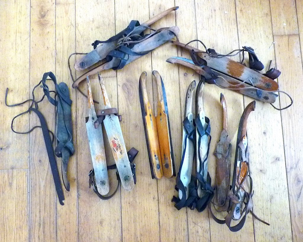 Mooie vintage schaatsen - houtjes  - doorlopers, Ophalen