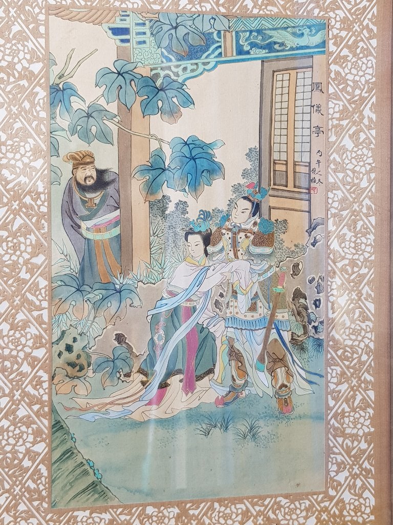 Mooi origineel antiek ingelijst Chinees schilderij op zijde., Ophalen of Verzenden