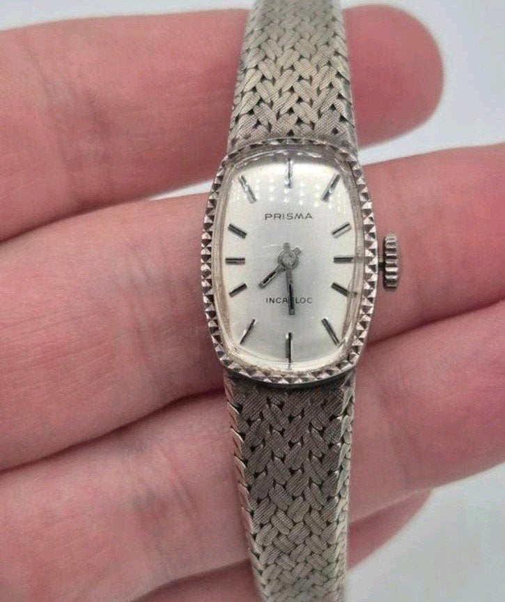 Mooie vintage zilveren Prisma horloge, Verzenden, Gebruikt, Zilver, Zilver