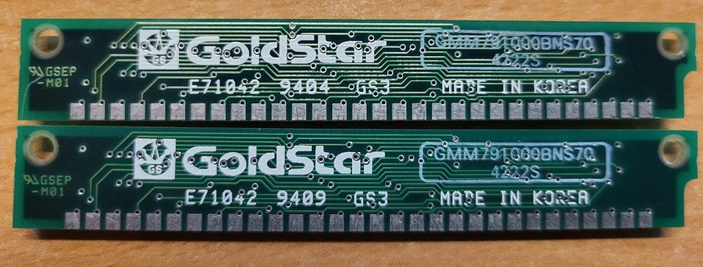 2x 1 MB Simm 30-pin 70 ns 3-Chip 1Mx9 'GMM791000BNS70', Computers en Software, Ophalen of Verzenden