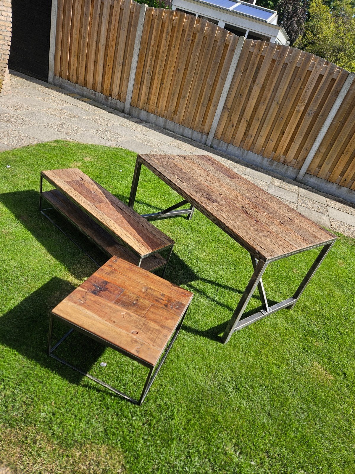 Industriële salontafel, bijzettafel en tv-meubel set, Gebruikt, 100 tot 150 cm, 50 tot 100 cm, Vier personen