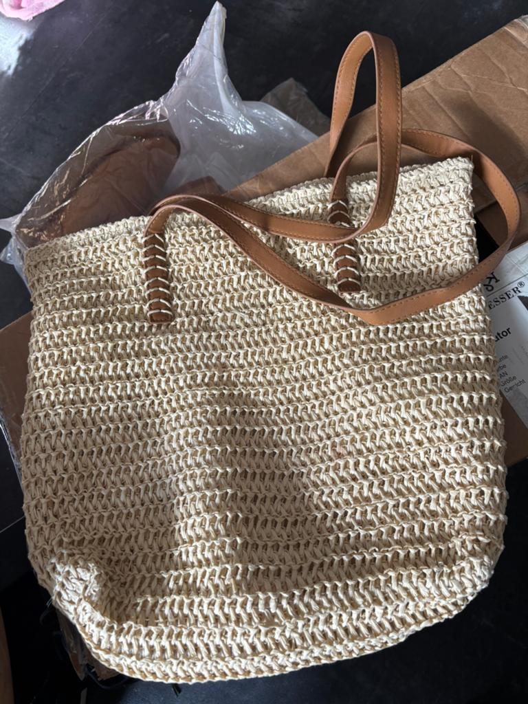 Nieuwe Stro Tas Shopper Beige met Bruine Hengsels, Ophalen of Verzenden, Nieuw, Beige, Shopper