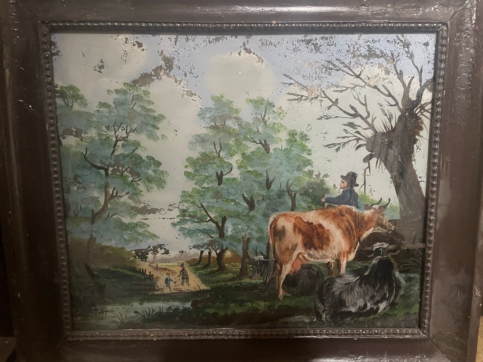 Volkskunst schilderij naar Paulus Potter, achter glas, Oud hollands, Dieren, Ophalen, Achter glas