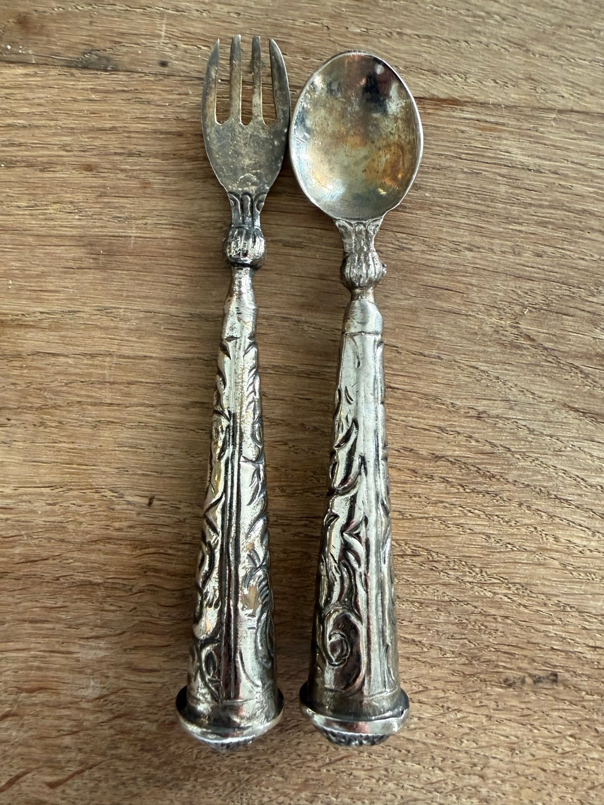 Antiek zilverkleurig besteksetje met leeuwenkop, Antiek en Kunst, Ophalen of Verzenden