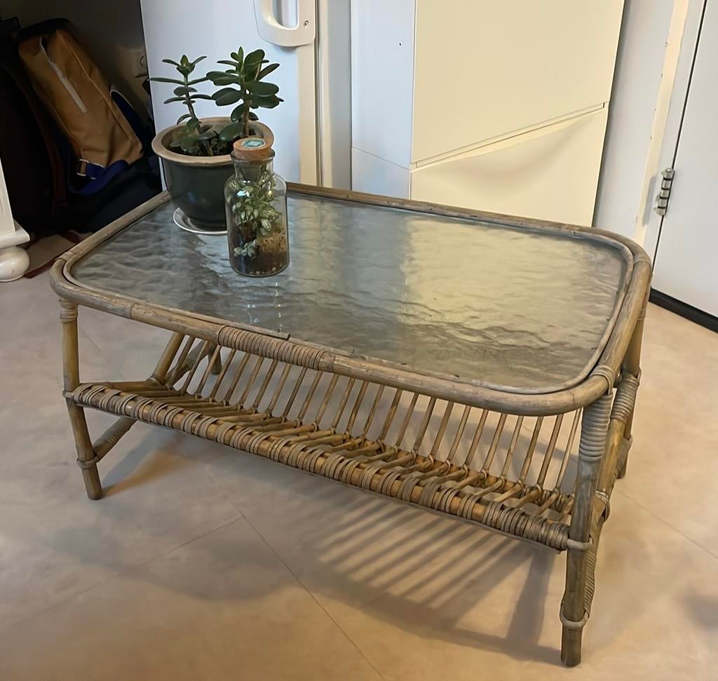 Vintage rotan bijzettafel, dressior uit de jaren 60, Ophalen, Gebruikt