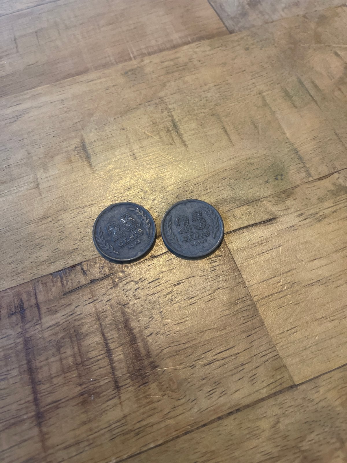 2x 25 Cent Nederland 1941 en 1942 Zink - Oorlogsmunt, Postzegels en Munten, Munten | Nederland, Ophalen of Verzenden, Koningin Wilhelmina